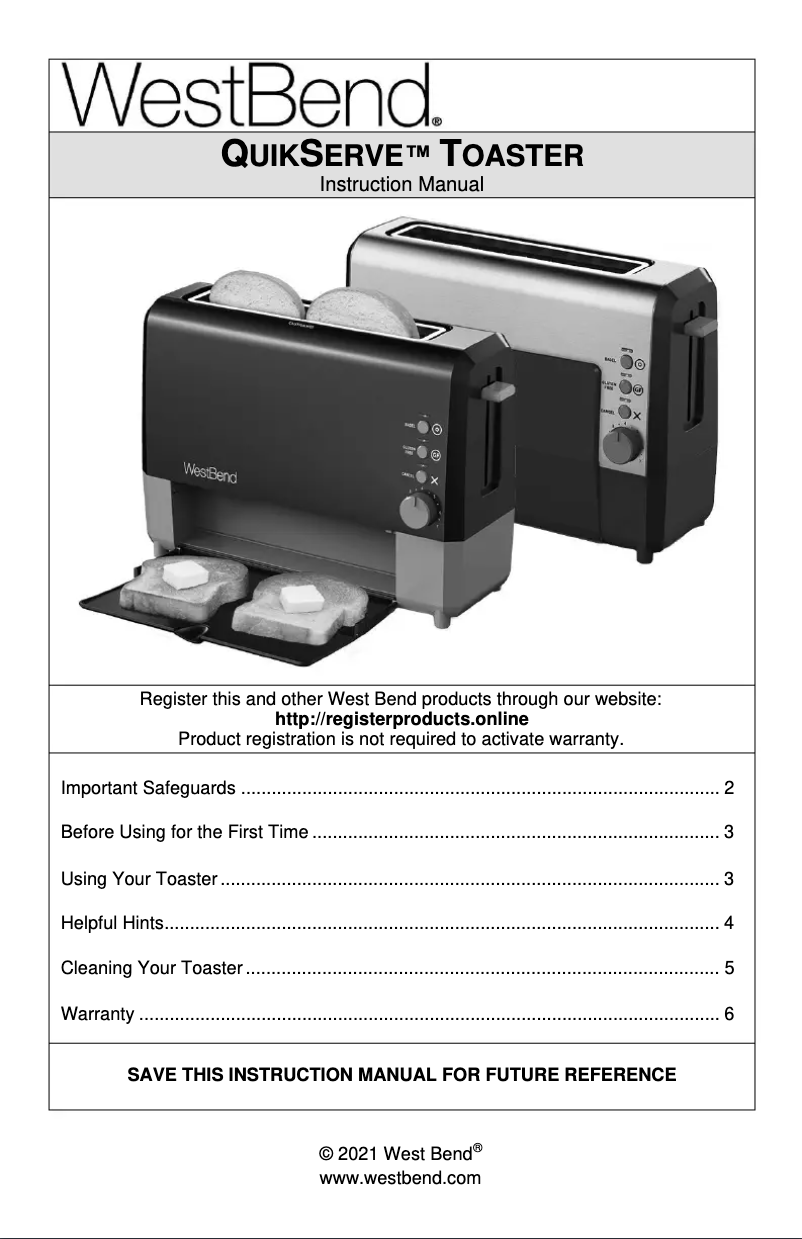 Page n°1 - Manuel utilisateur WestBend QuikServe 77222