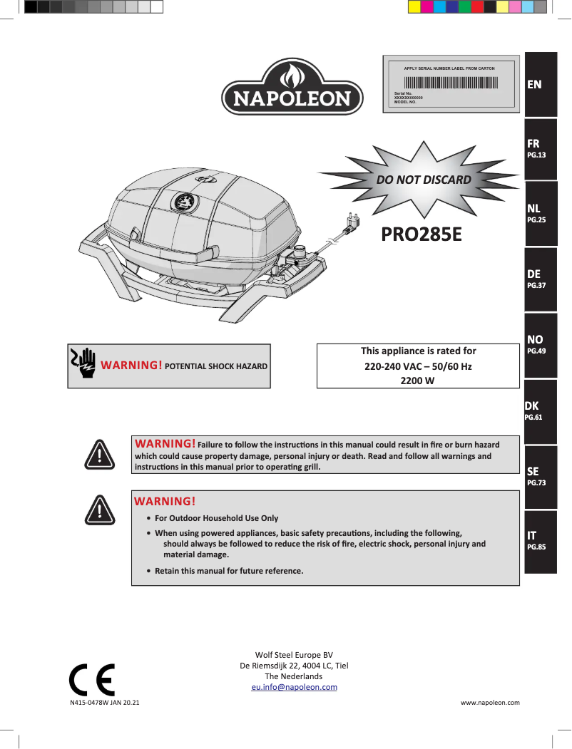 Page n°1 - Manuel utilisateur Napoleon TRAVELQ PRO285E