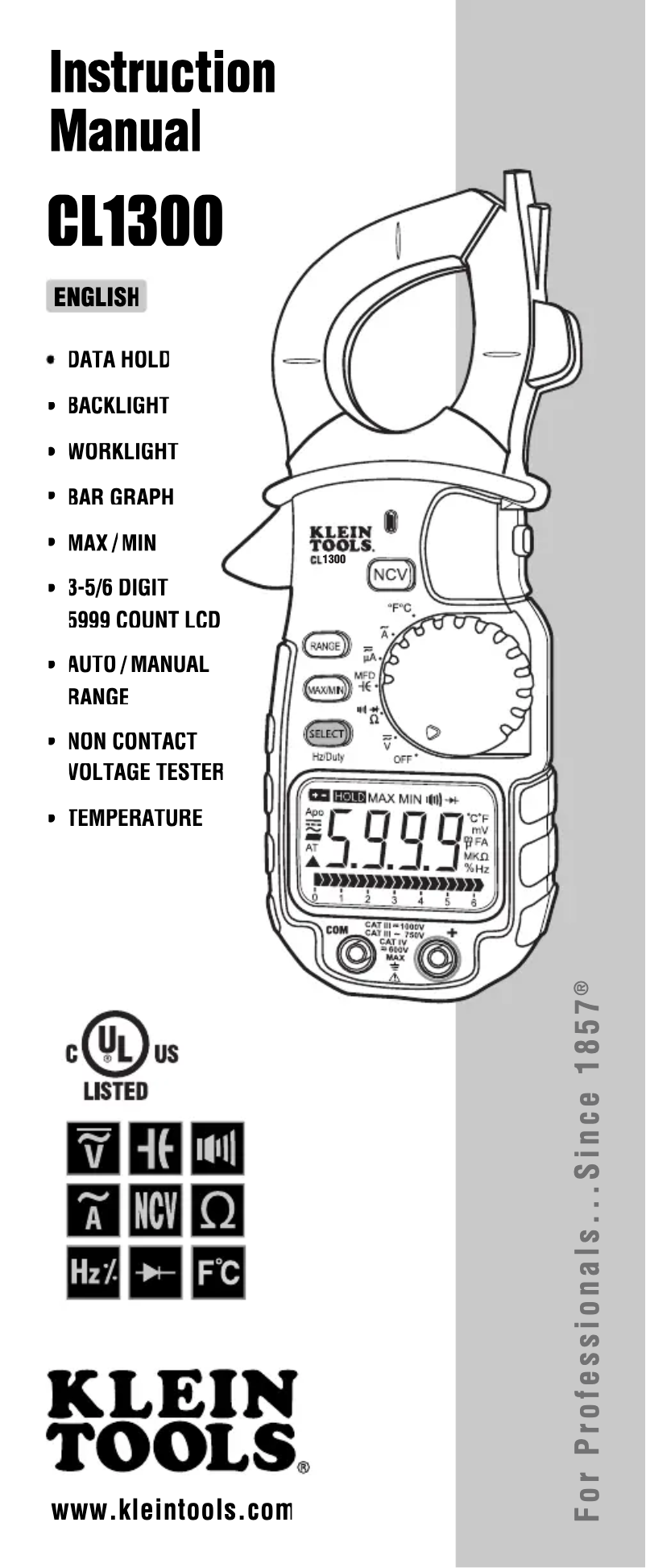Page 1 de la notice Manuel utilisateur Klein Tools CL1300