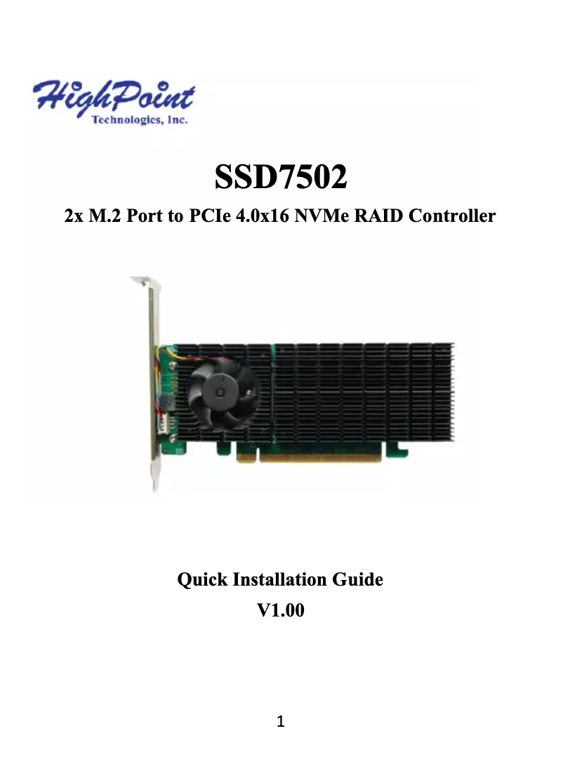 Page n°1 - Manuel utilisateur Highpoint SSD7502