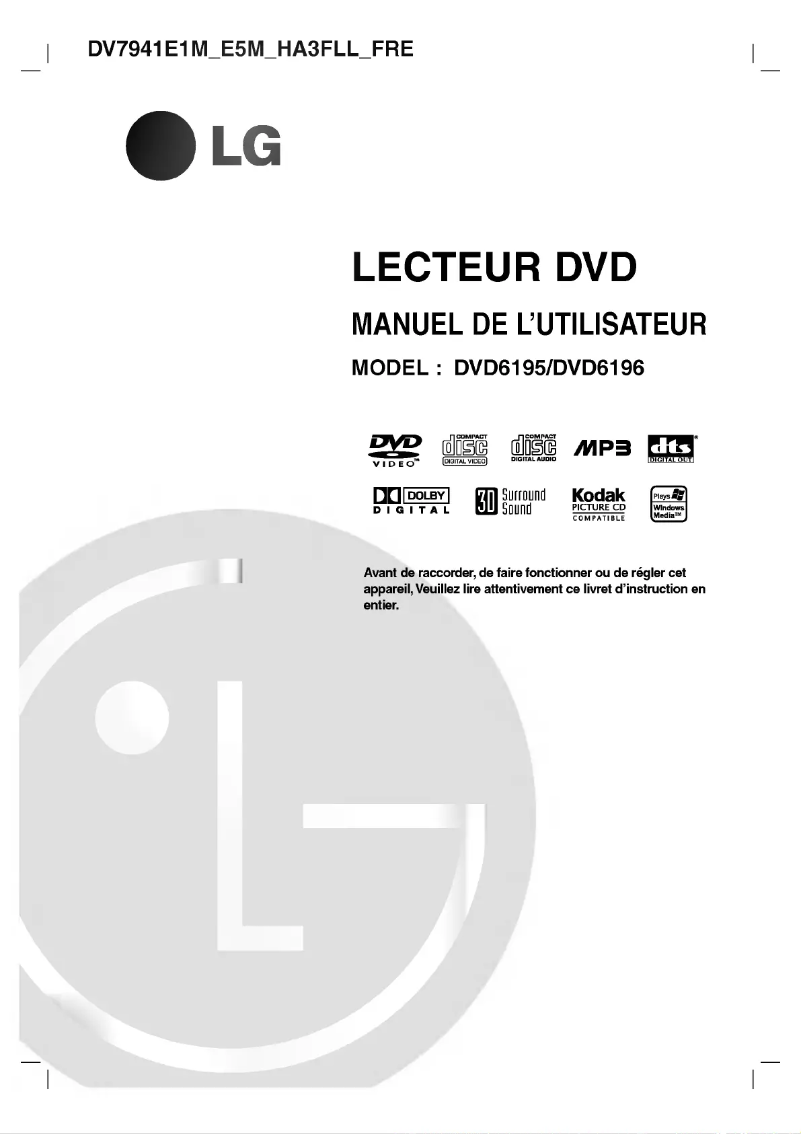 Page 1 de la notice Manuel utilisateur LG DVD6195