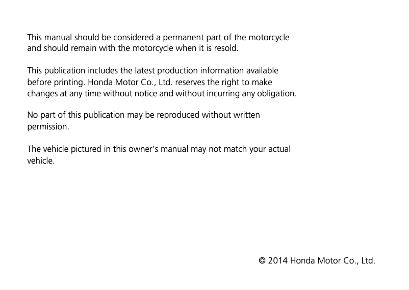 Page 1 de la notice Manuel utilisateur Honda VFR800FE (2014)