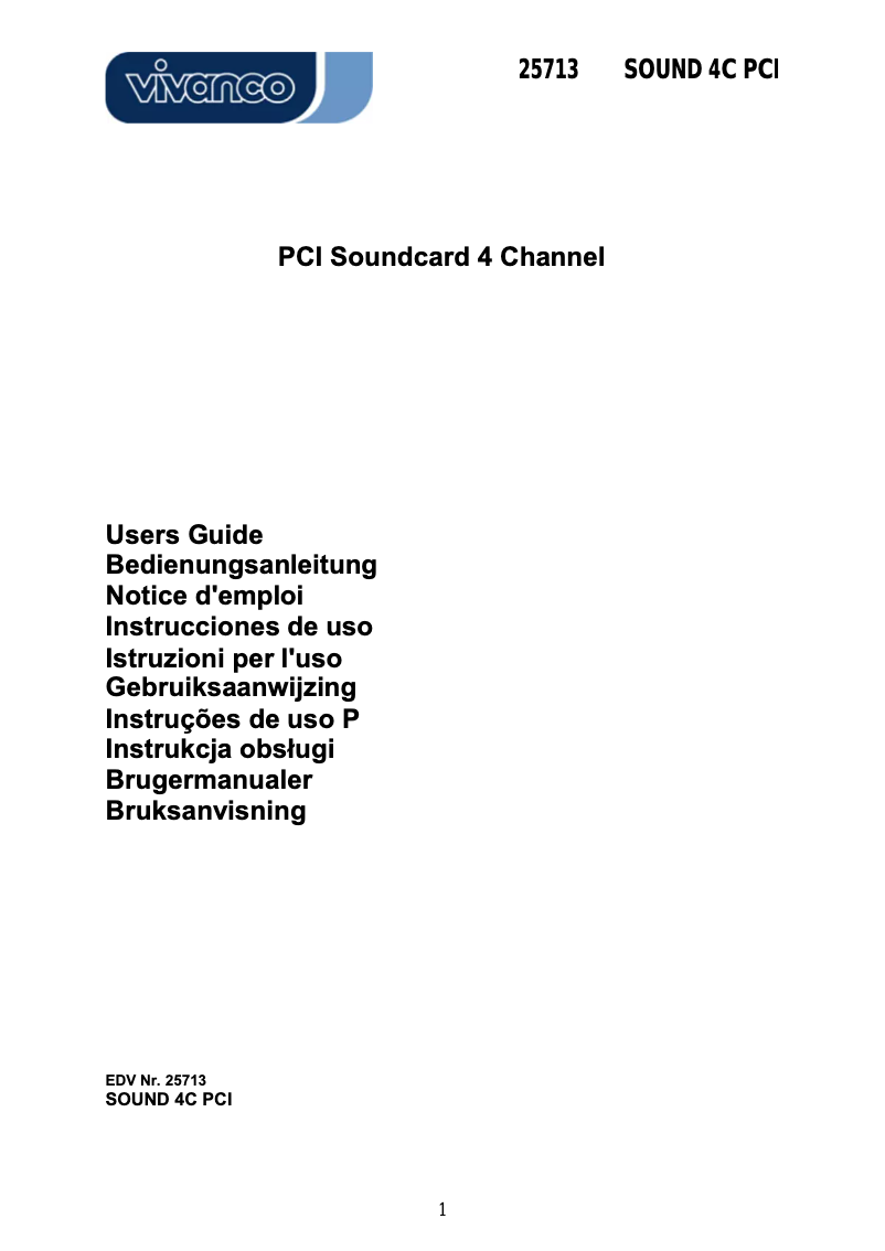 Page 1 of the manual User Manual Vivanco SOUND 4C PCI