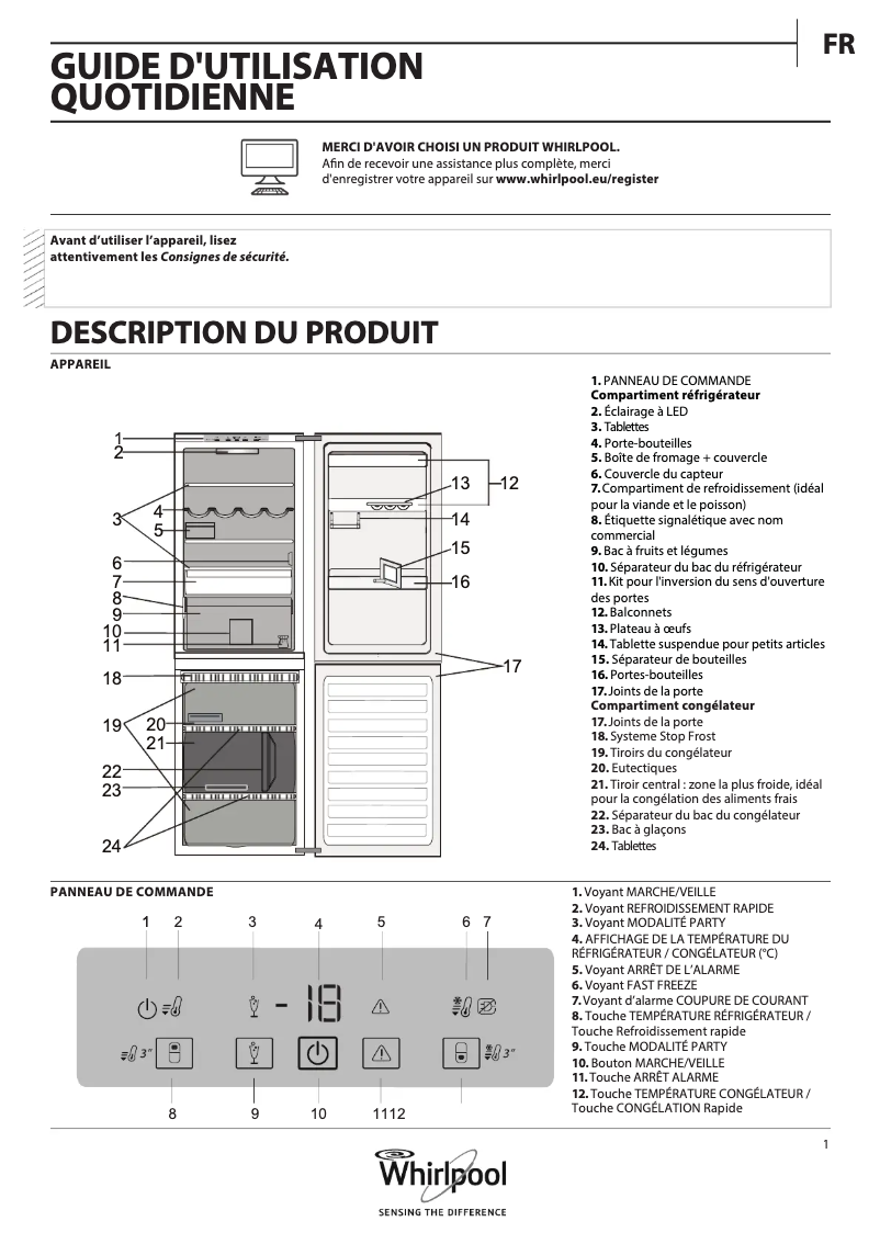 Page 1 de la notice Manuel utilisateur Whirlpool BSF 8353