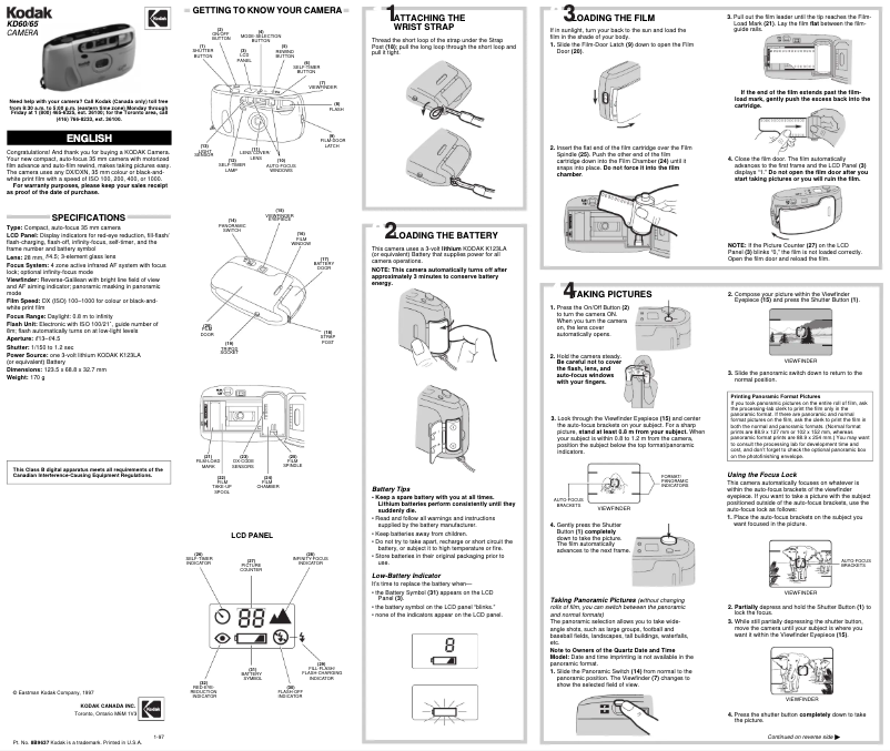 Page 1 de la notice Manuel utilisateur Kodak KD65