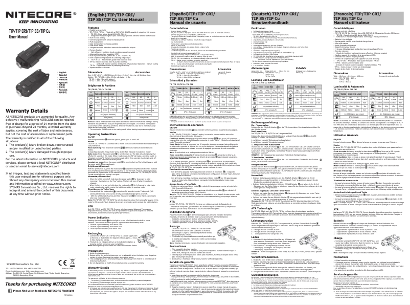 Página 1 del manual Manual de usuario Nitecore TIP
