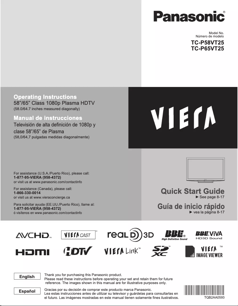 Image de la première page du manuel de l'appareil Viera TC-P58VT25