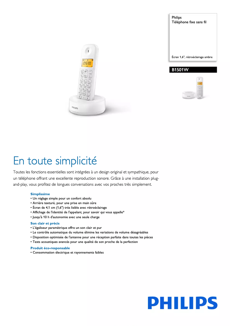 Página 1 del manual Ficha técnica Philips B1501W