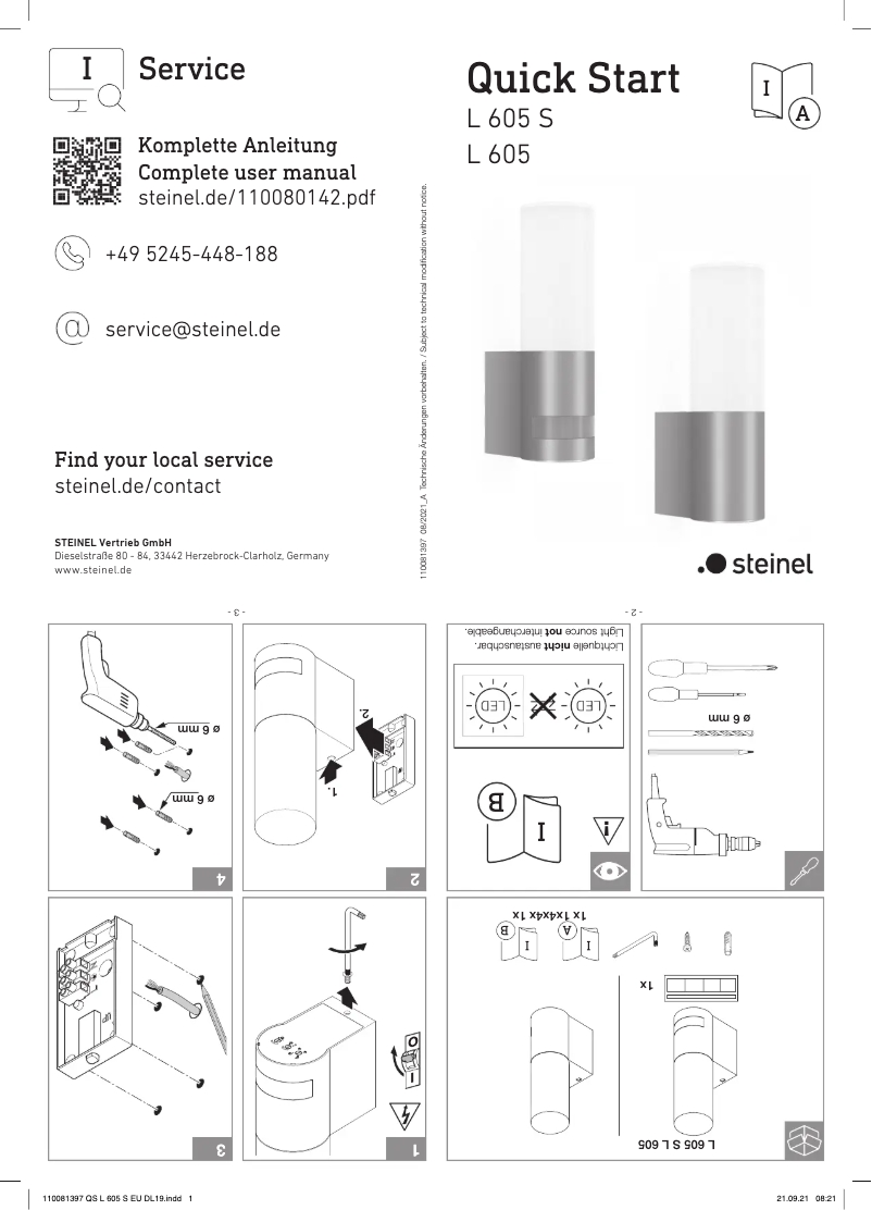 Page 1 de la notice Guide de démarrage rapide Steinel L 605 S