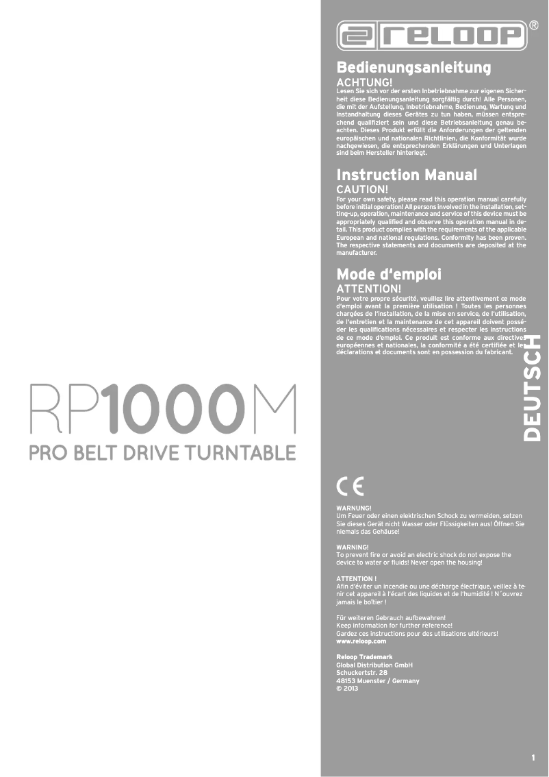 Page 1 de la notice Manuel utilisateur Reloop RP-1000M