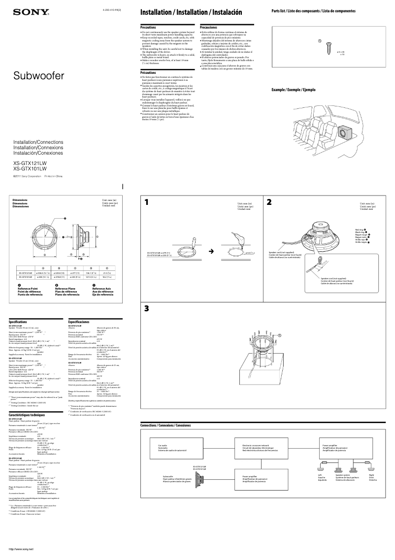 Page 1 de la notice Manuel utilisateur Sony XS-GTX101LW
