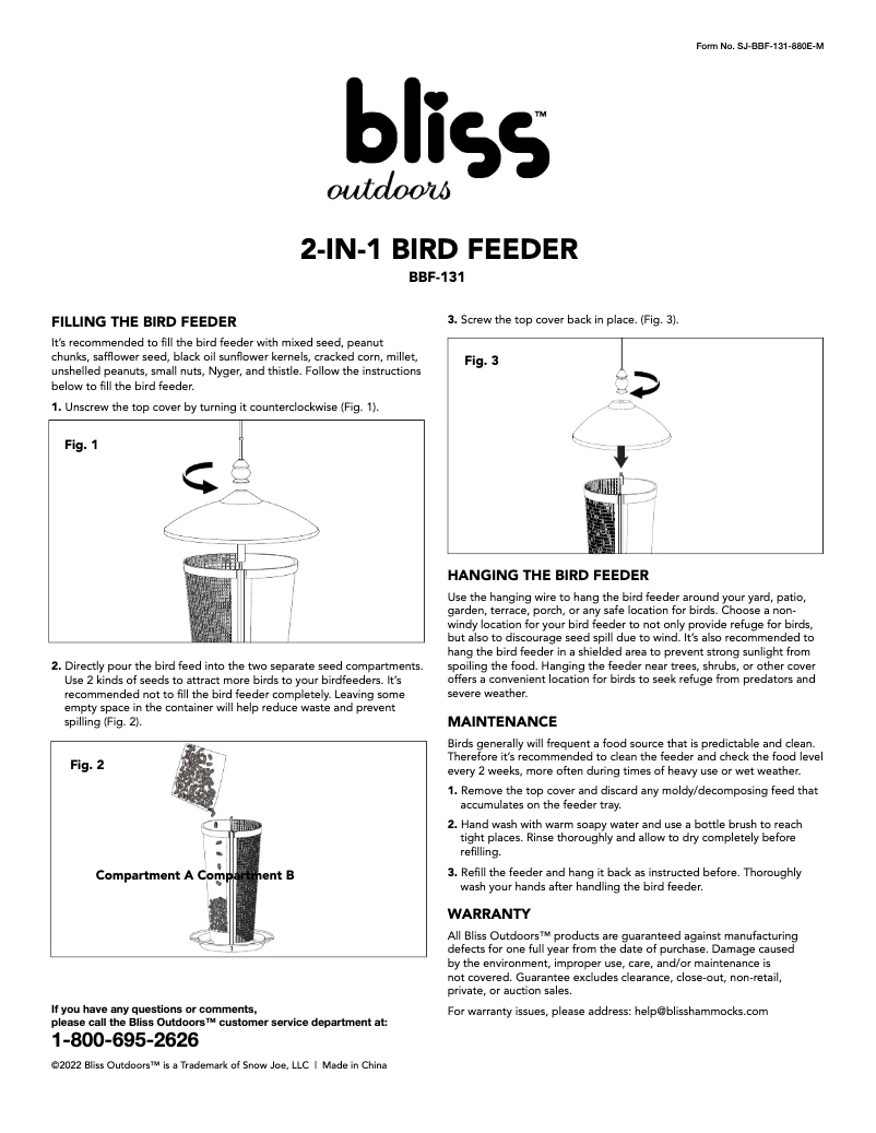 Page n°1 - Manuel utilisateur Bliss Outdoors BBF-131
