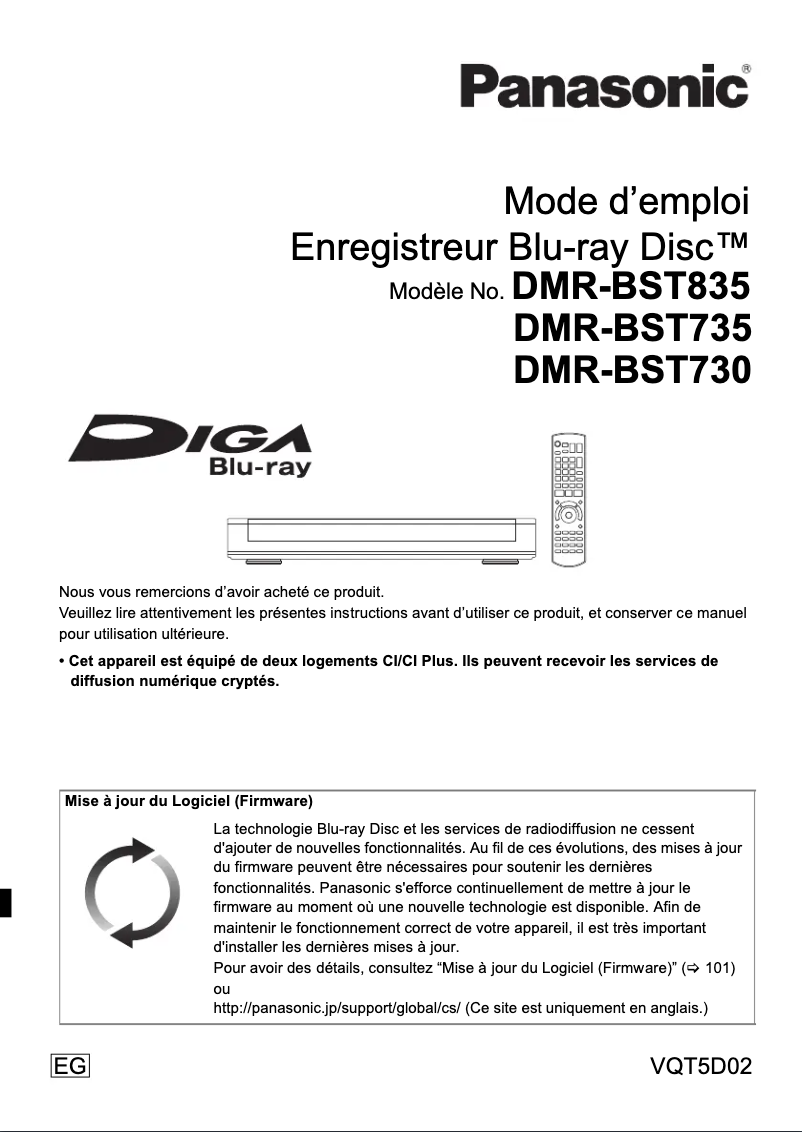 Image de la première page du manuel de l'appareil DMR-BST835