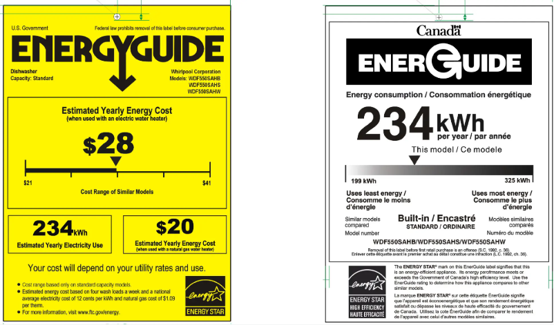 Page 1 de la notice Label énergétique Whirlpool WDF550SAHS