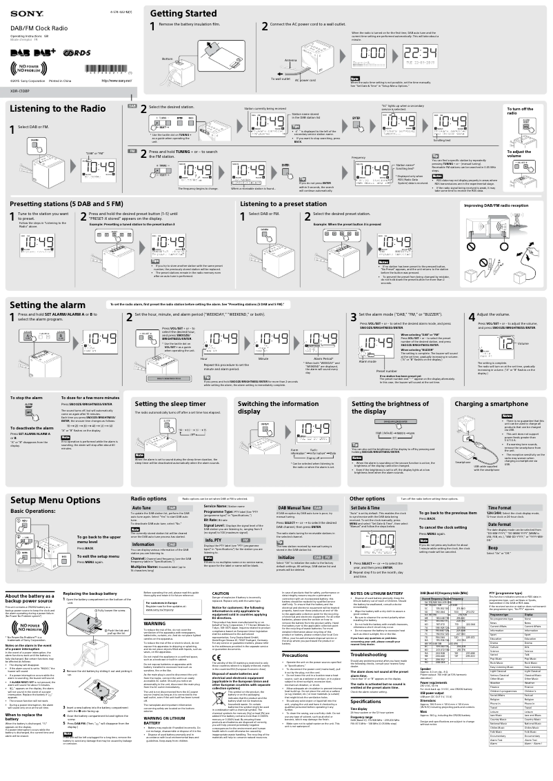 Page n°1 - Manuel utilisateur Sony XDR-C1DBP