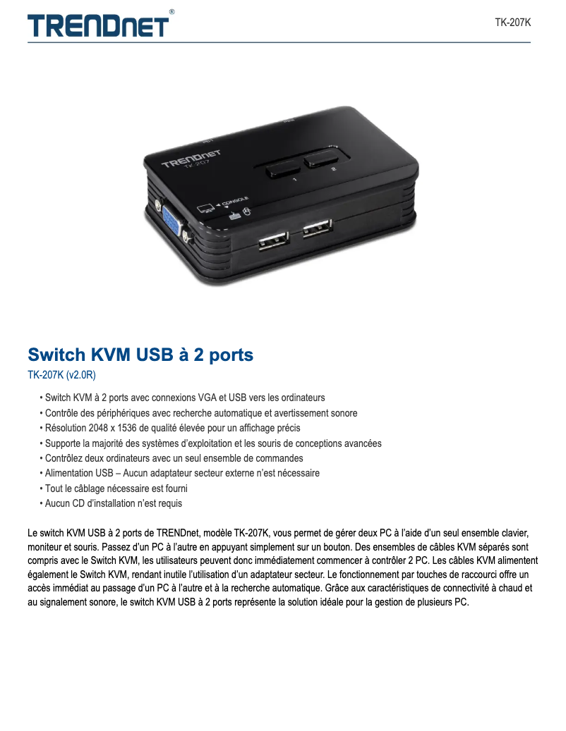 Image de la première page du manuel de l'appareil TK-207K