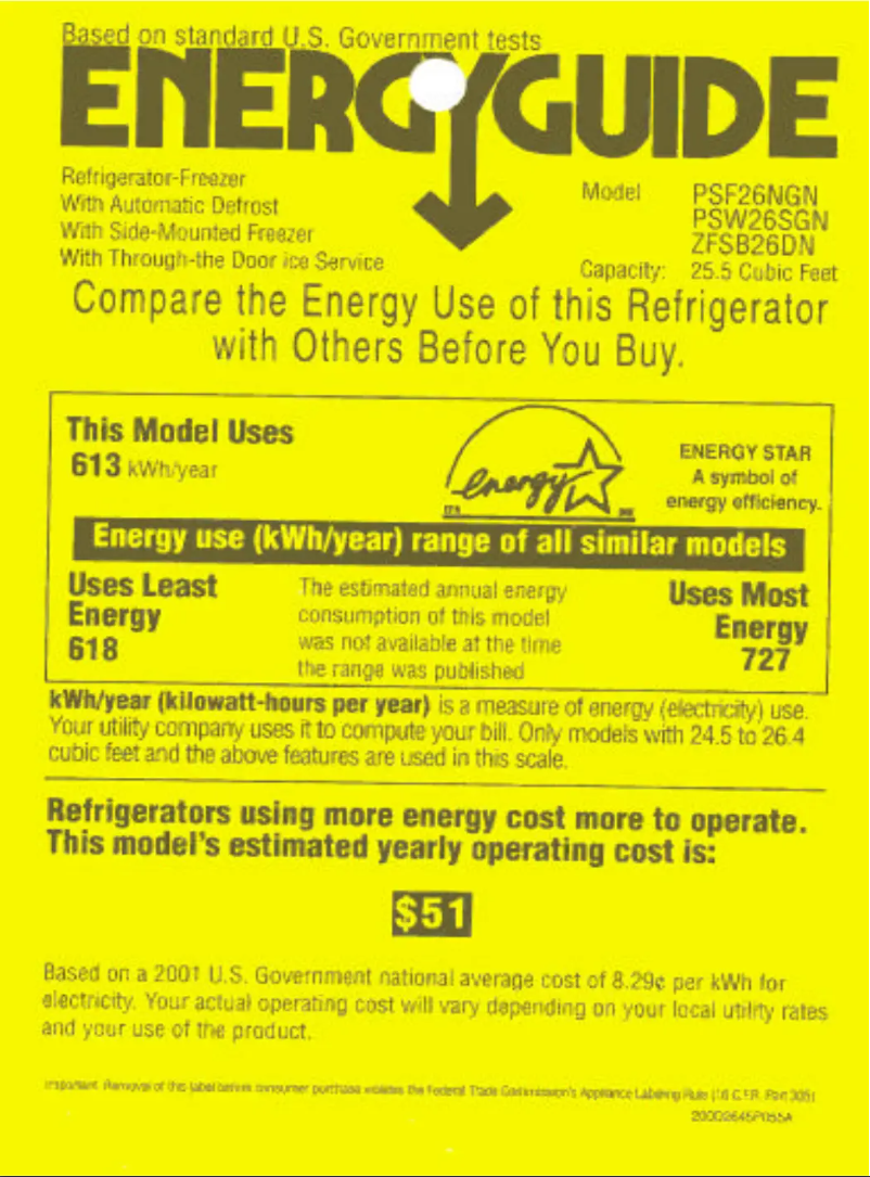 Página 1 del manual Etiqueta energética GE PSF26NGNBB