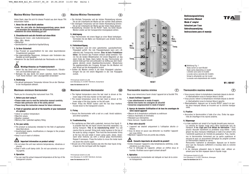 Page 1 de la notice Manuel utilisateur TFA 10.3014.02