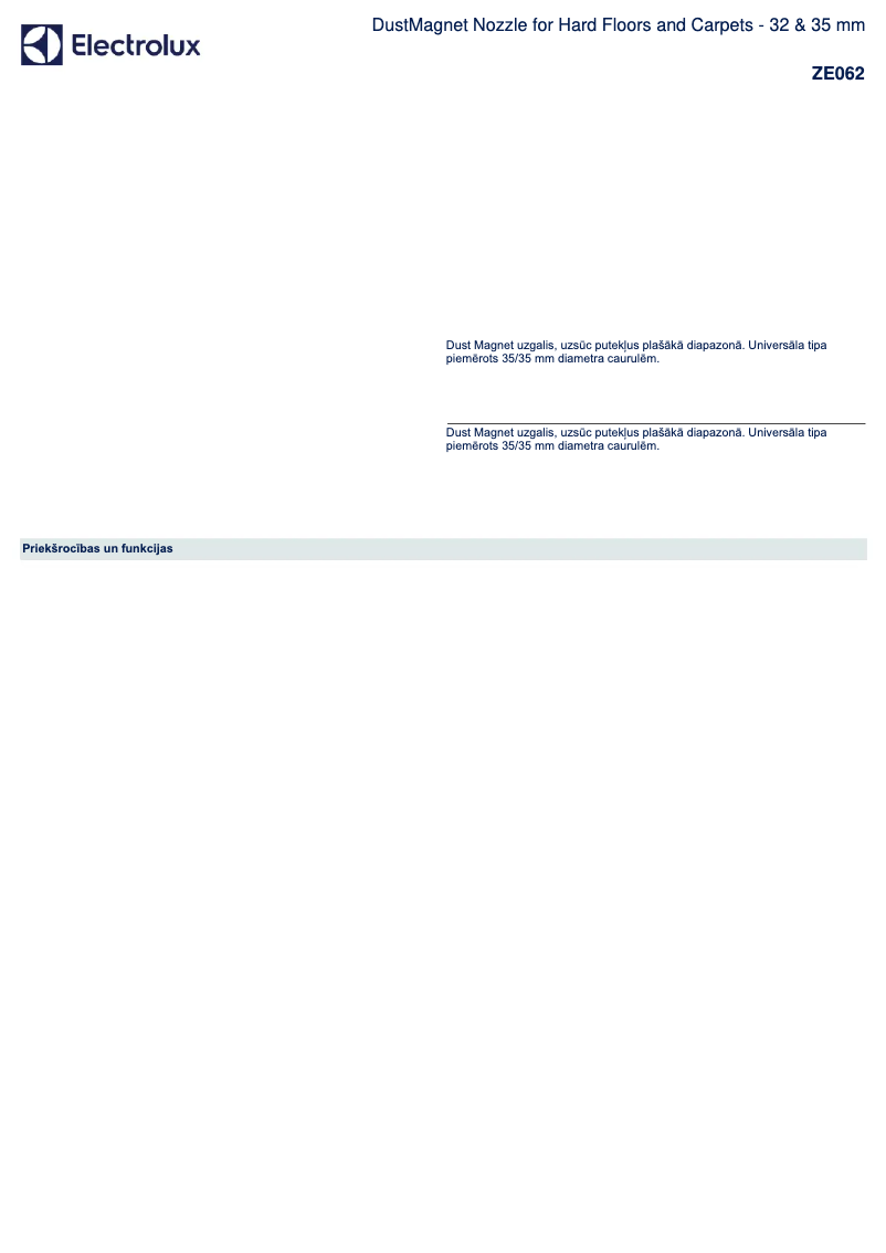 Page 1 de la notice Manuel utilisateur Electrolux ZE062