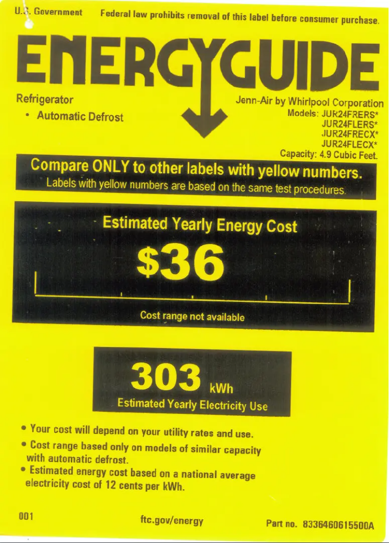Page n°1 - Label énergétique JennAir JUR24FLERS