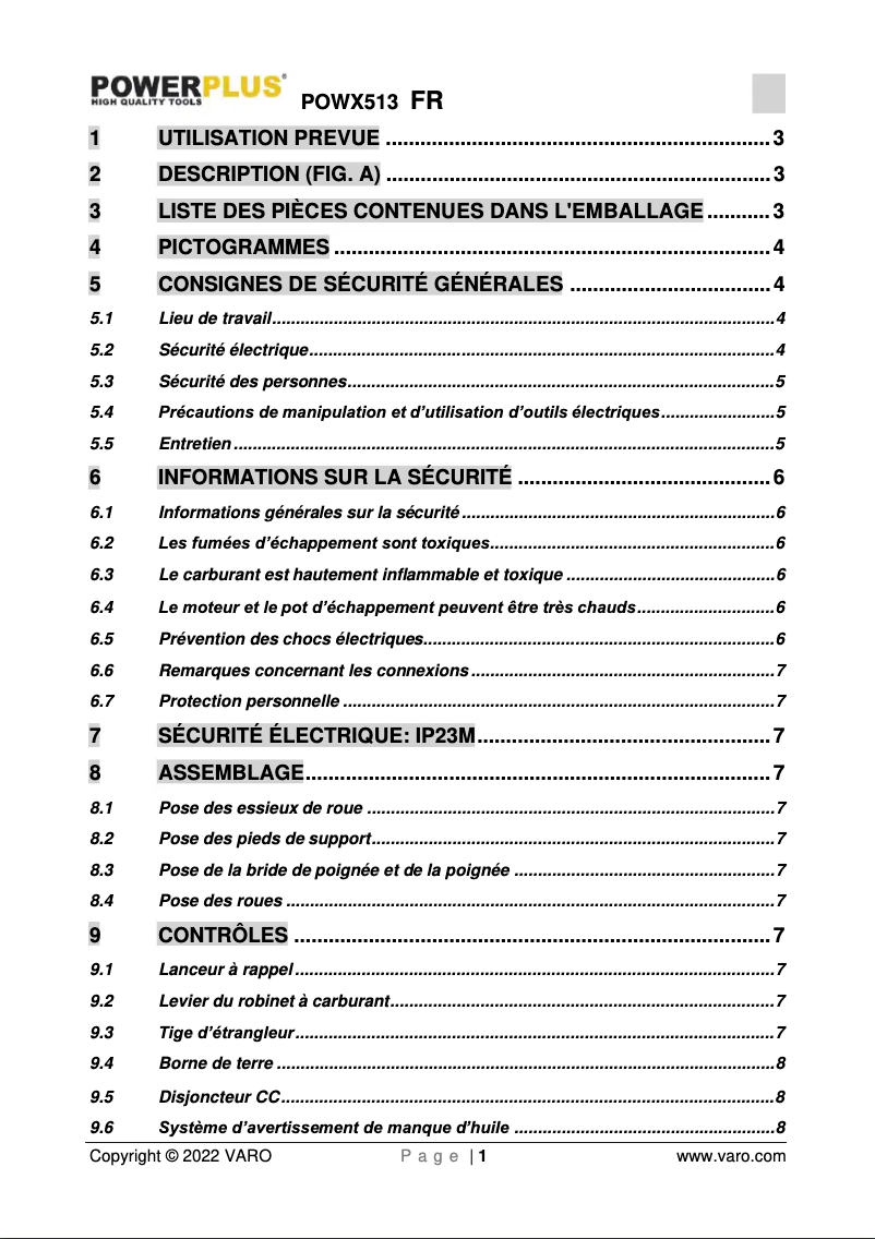 Page 1 de la notice Manuel utilisateur PowerPlus POWX513