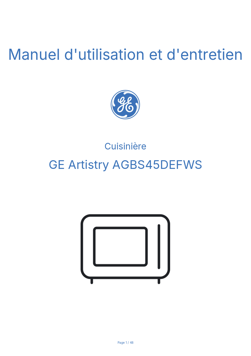 Page n°1 - Manuel d'utilisation et d'entretien GE Artistry AGBS45DEFWS