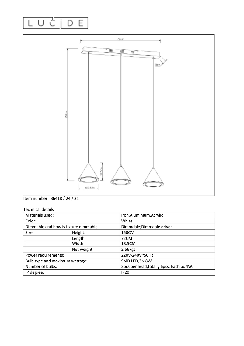 Page 1 de la notice Manuel utilisateur Lucide Torben LED