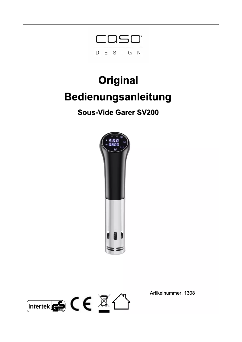 Page 1 of the manual User Manual Caso SV200