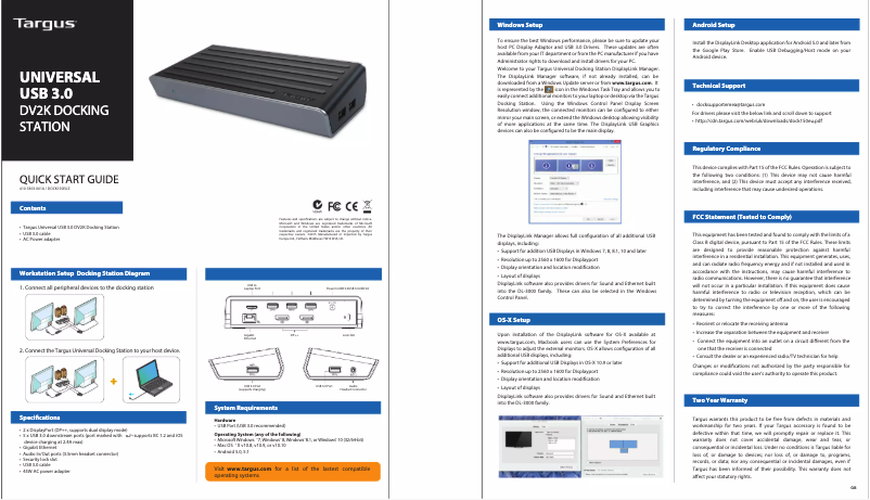 Image de la première page du manuel de l'appareil Dual 2k DisplayPort Universal Docking Station