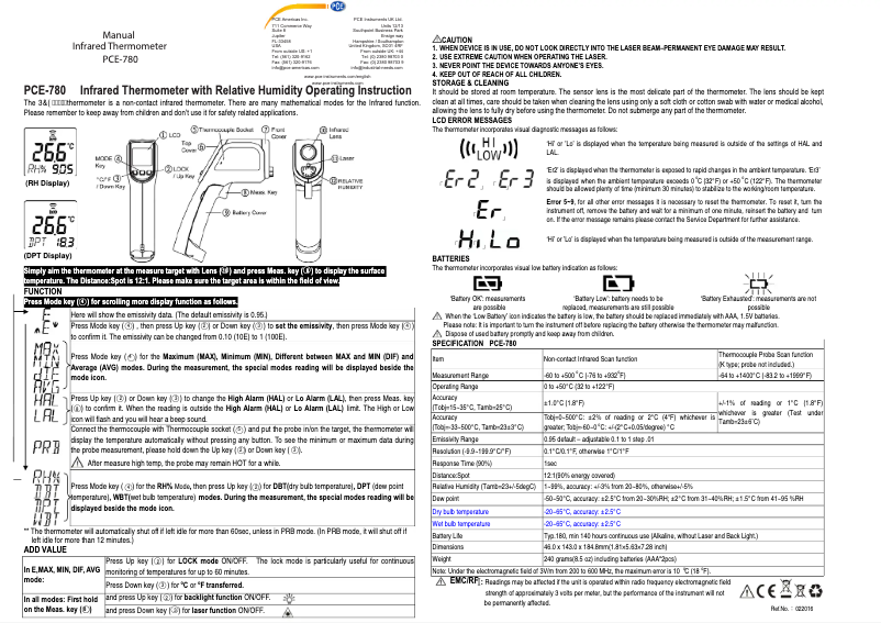Page n°1 - Manuel utilisateur PCE Instruments PCE-780