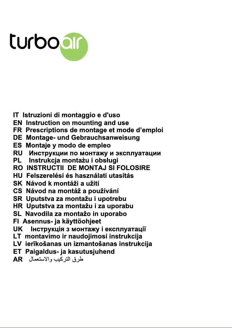 Página 1 del manual Manual de usuario Turbo air PUGLIA GREY/2L/A/90