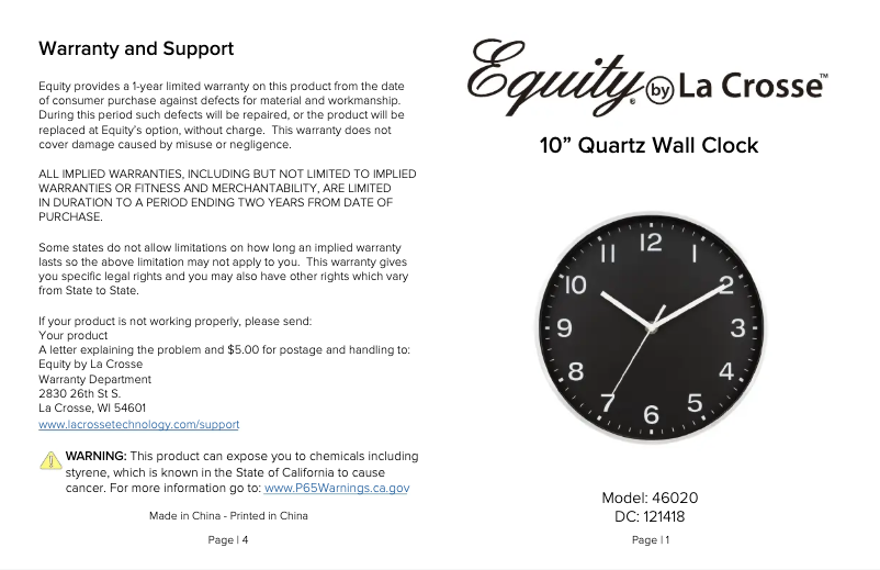 Page 1 de la notice Manuel utilisateur La Crosse Technology 46020