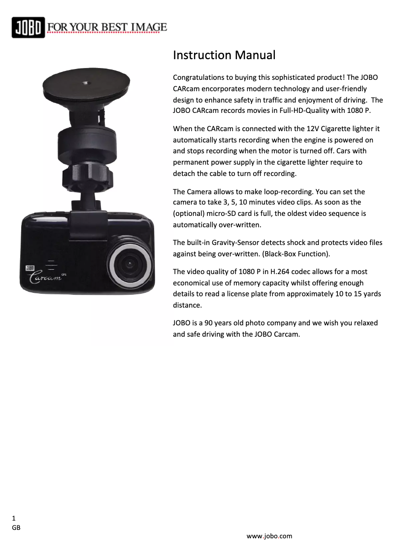 Image de la première page du manuel de l'appareil CARcam 1080P GPS