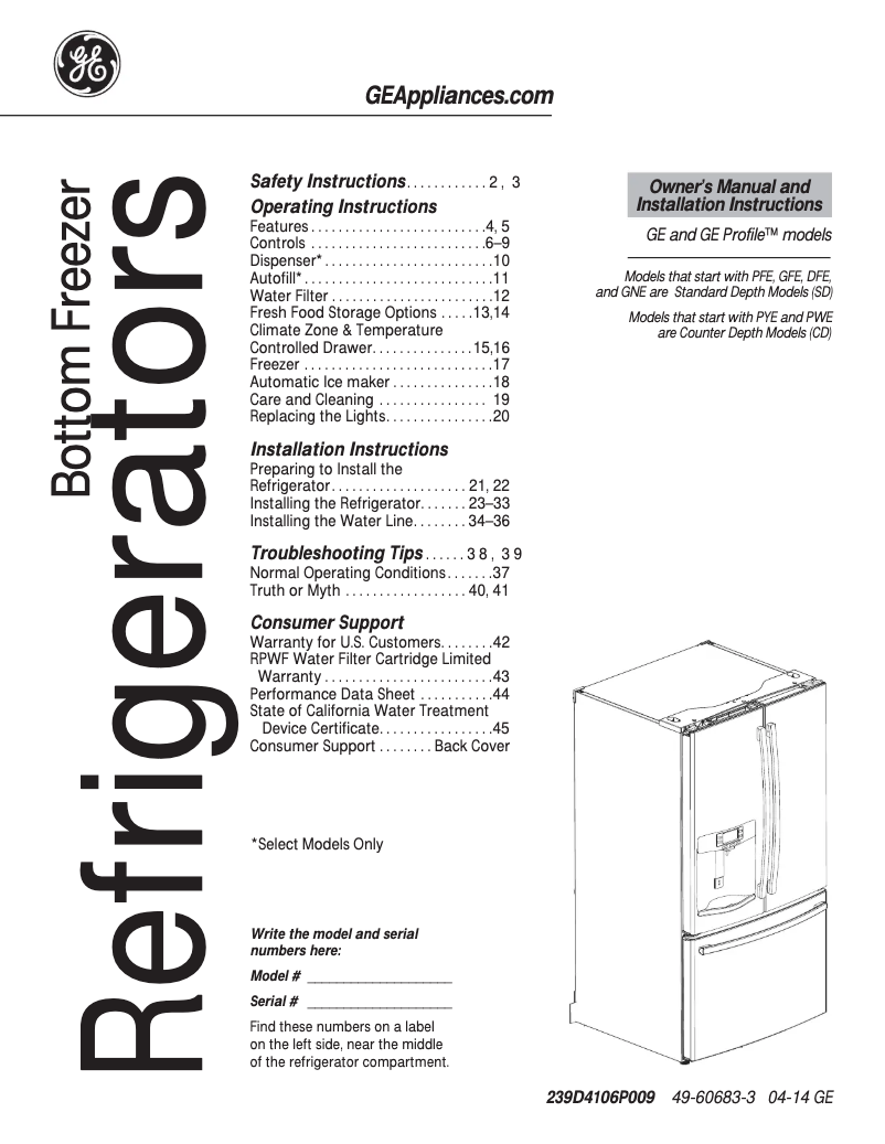 Page 1 de la notice Guide d'installation Adora DFE29JGDWW