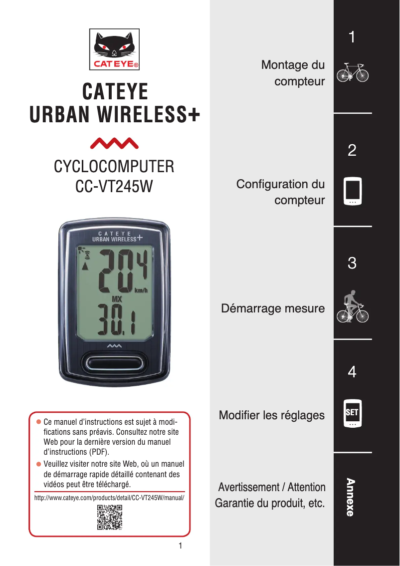 Página 1 del manual Manual de usuario Cateye Urban Wireless plus CC-VT245W