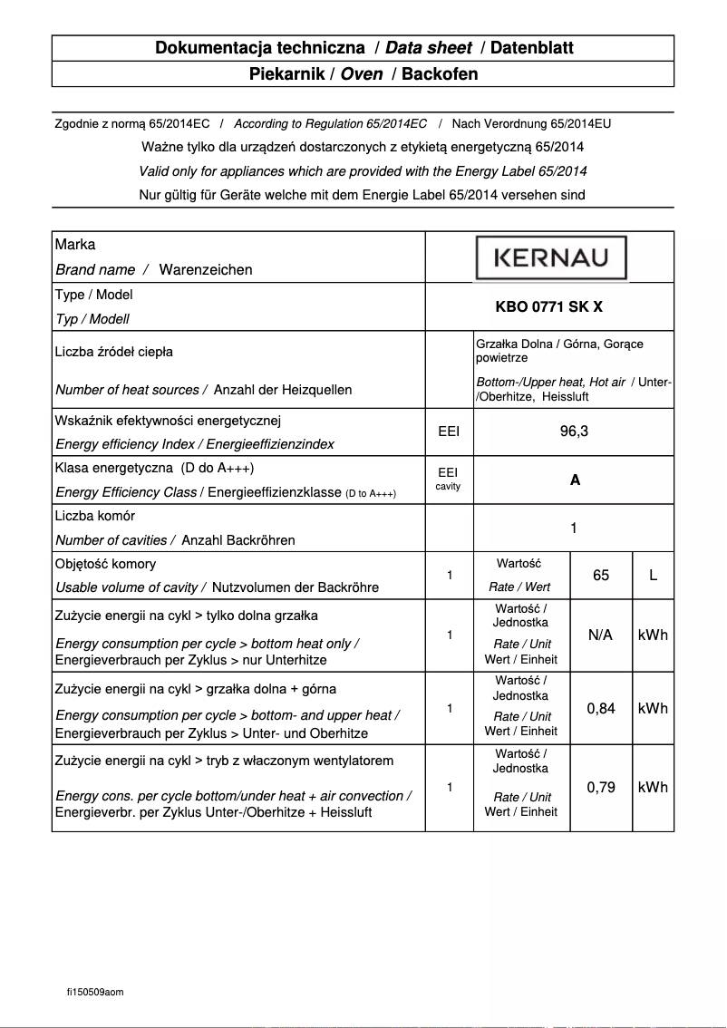 Page 1 de la notice Fiche technique Kernau KBO 0771 SK X