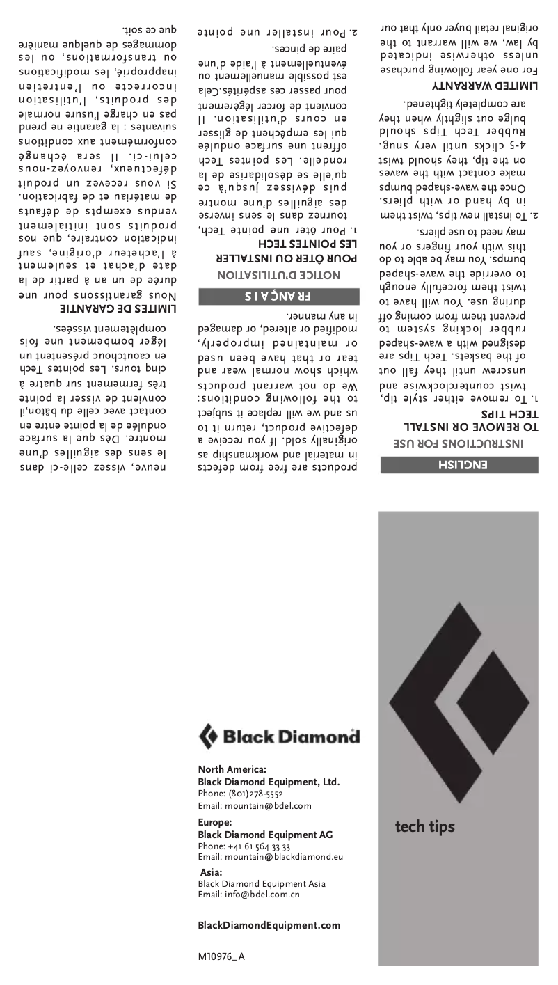 Page 1 de la notice Manuel utilisateur Black Diamond Flex Tech Tips