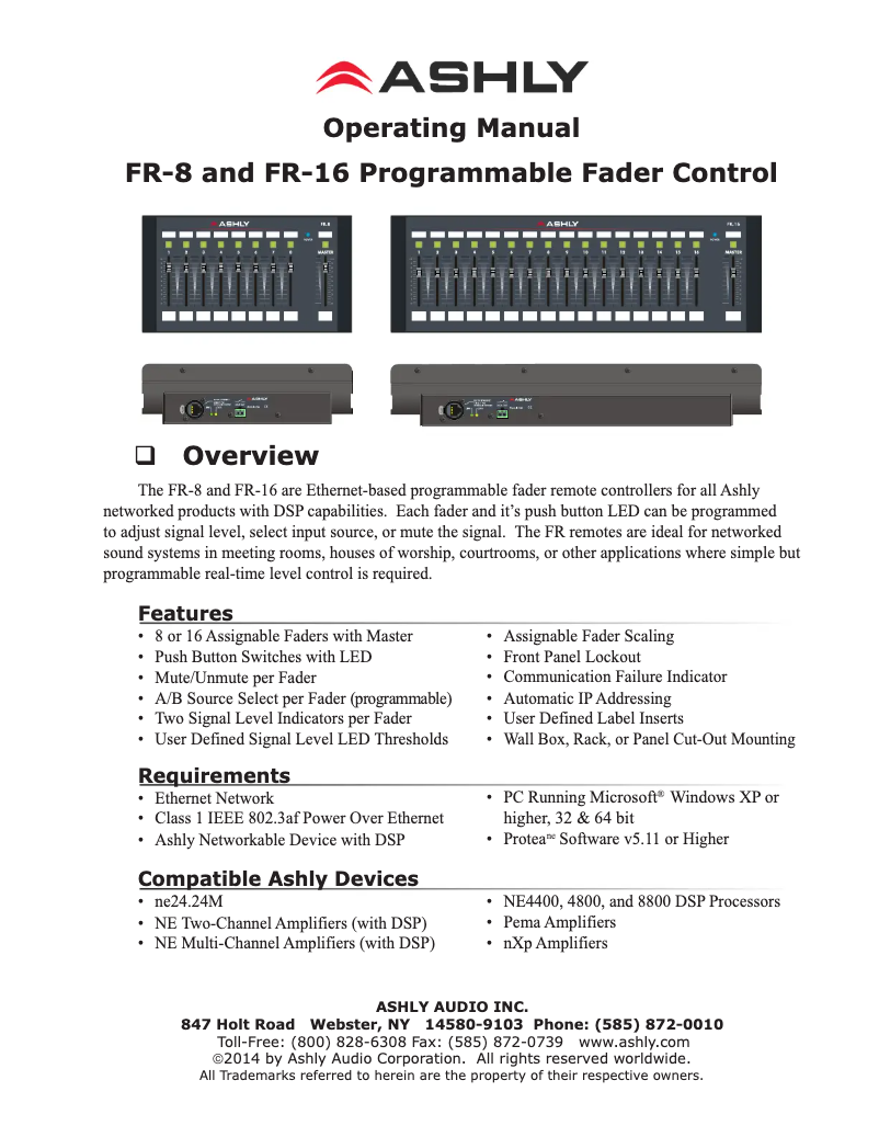 Page 1 de la notice Manuel utilisateur Ashly FR-16