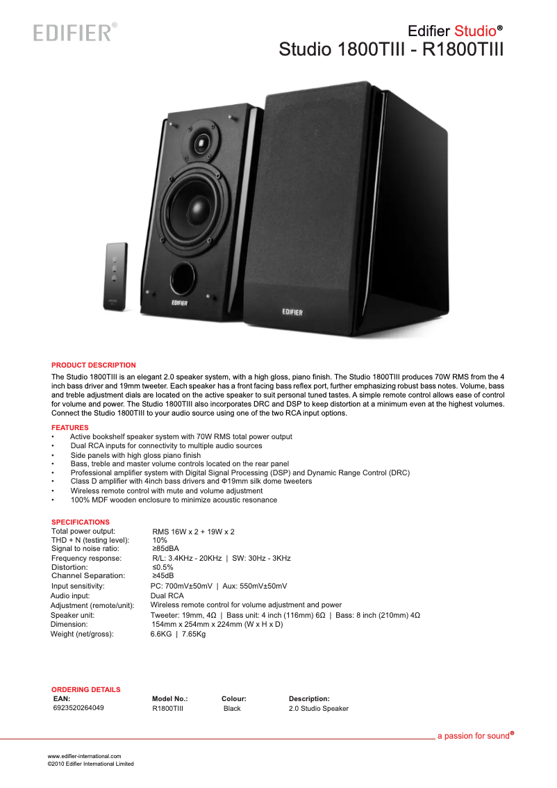 Page 1 de la notice Manuel utilisateur Edifier R1800TIII