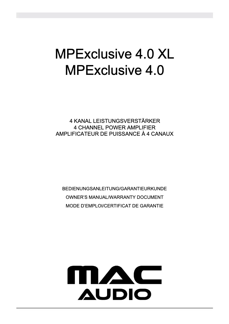 Page 1 de la notice Manuel utilisateur Mac Audio MPExclusive 4.0