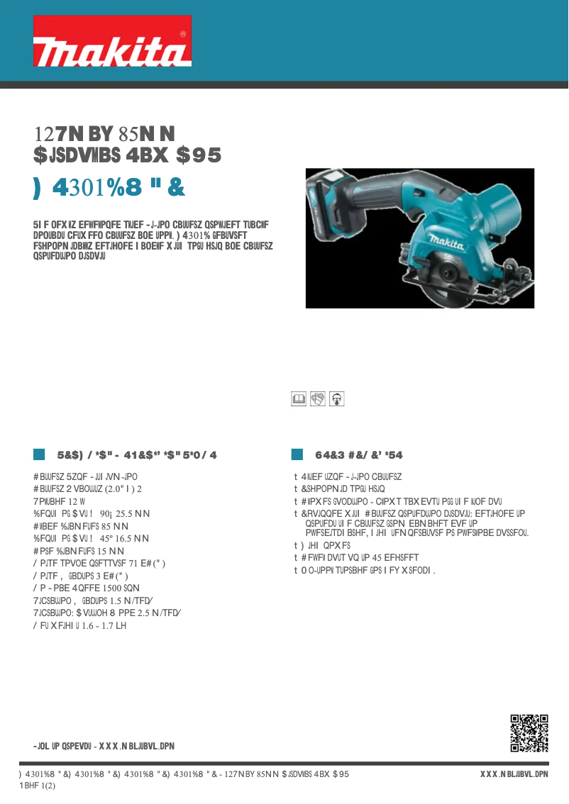 Página 1 del manual Ficha técnica Makita HS301DWAE