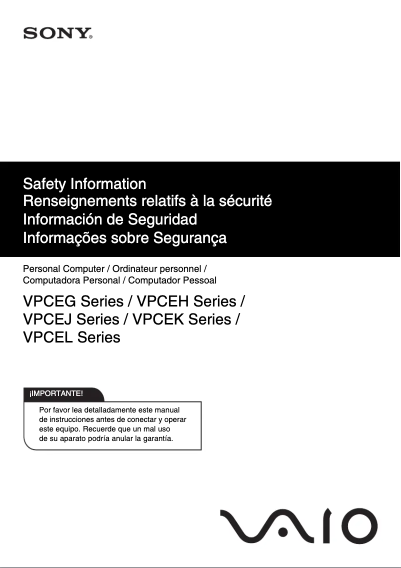 Página 1 del manual Instrucciones de seguridad Sony Vaio VPCEH3NFX