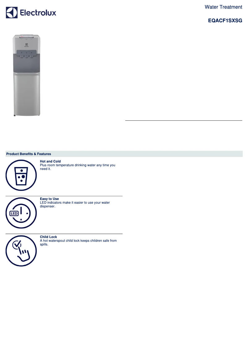 Page 1 de la notice Fiche technique Electrolux EQACF1SXSG