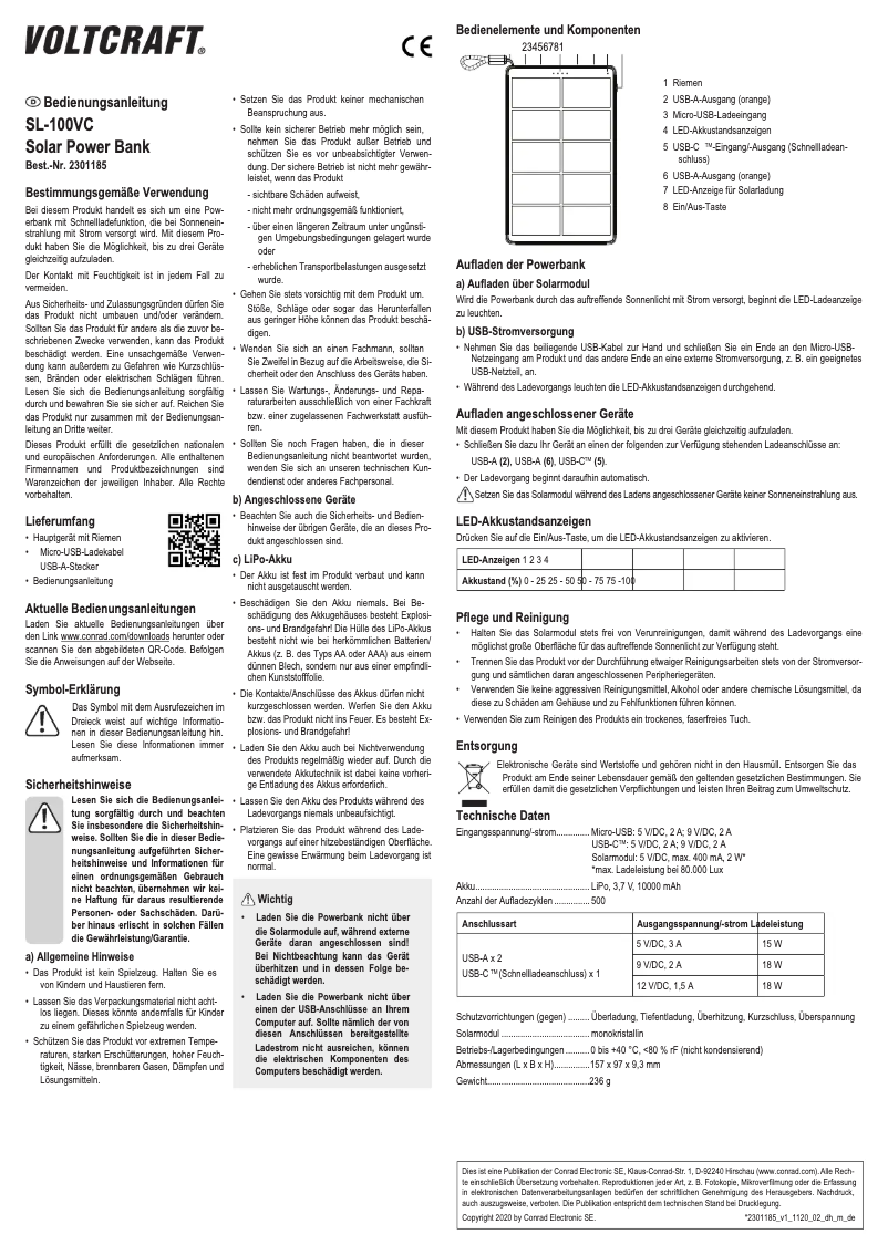 Image de la première page du manuel de l'appareil SL-100VC