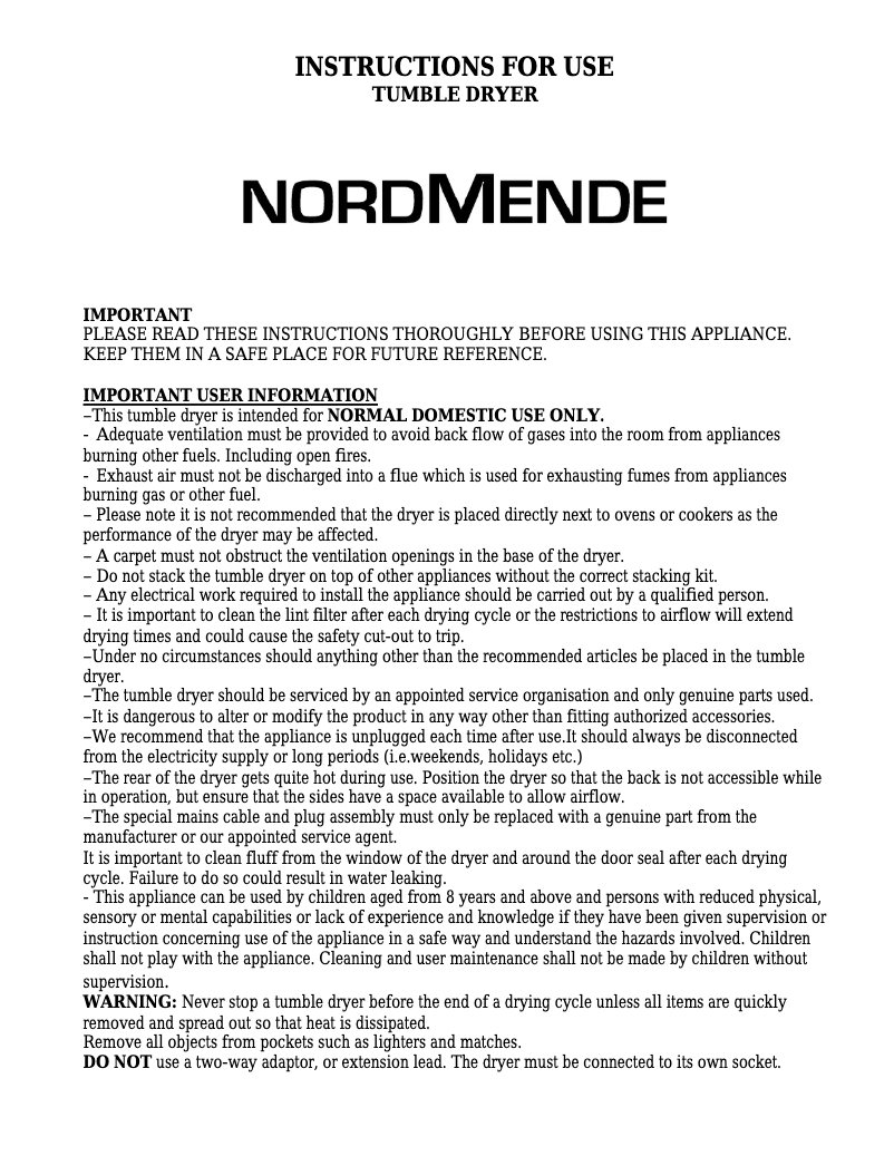 Page n°1 - Manuel utilisateur Nordmende TDV7NMWH