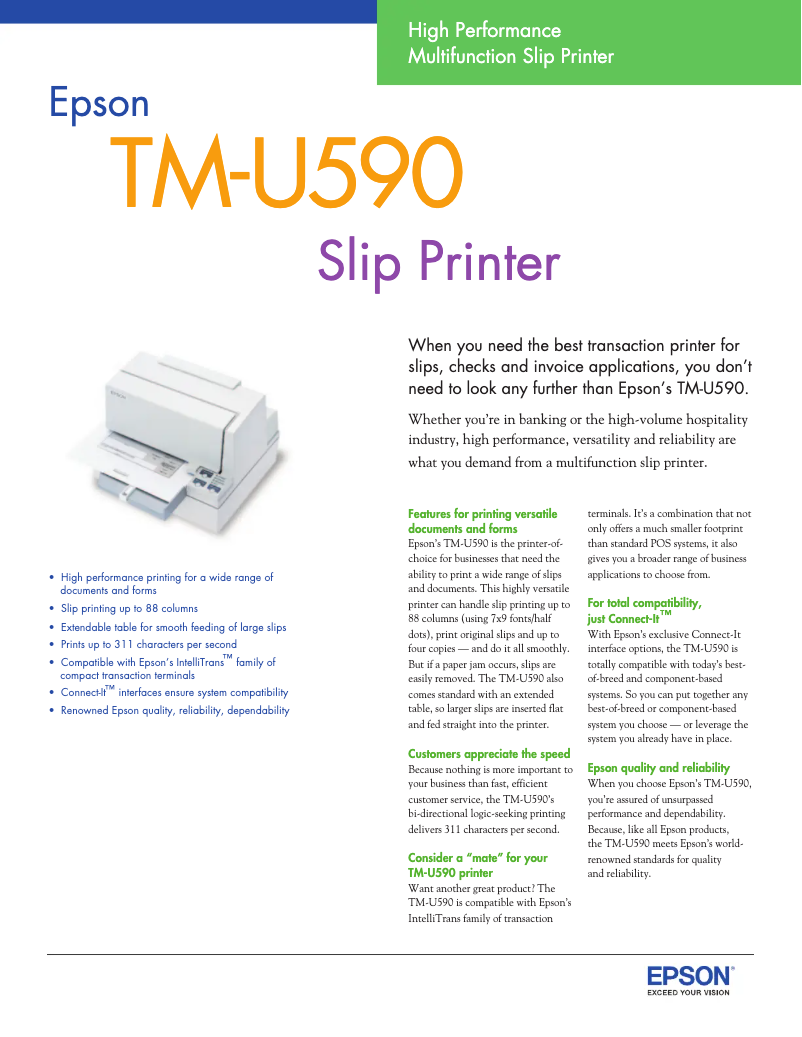 Página 1 del manual Ficha técnica Epson TM-U590