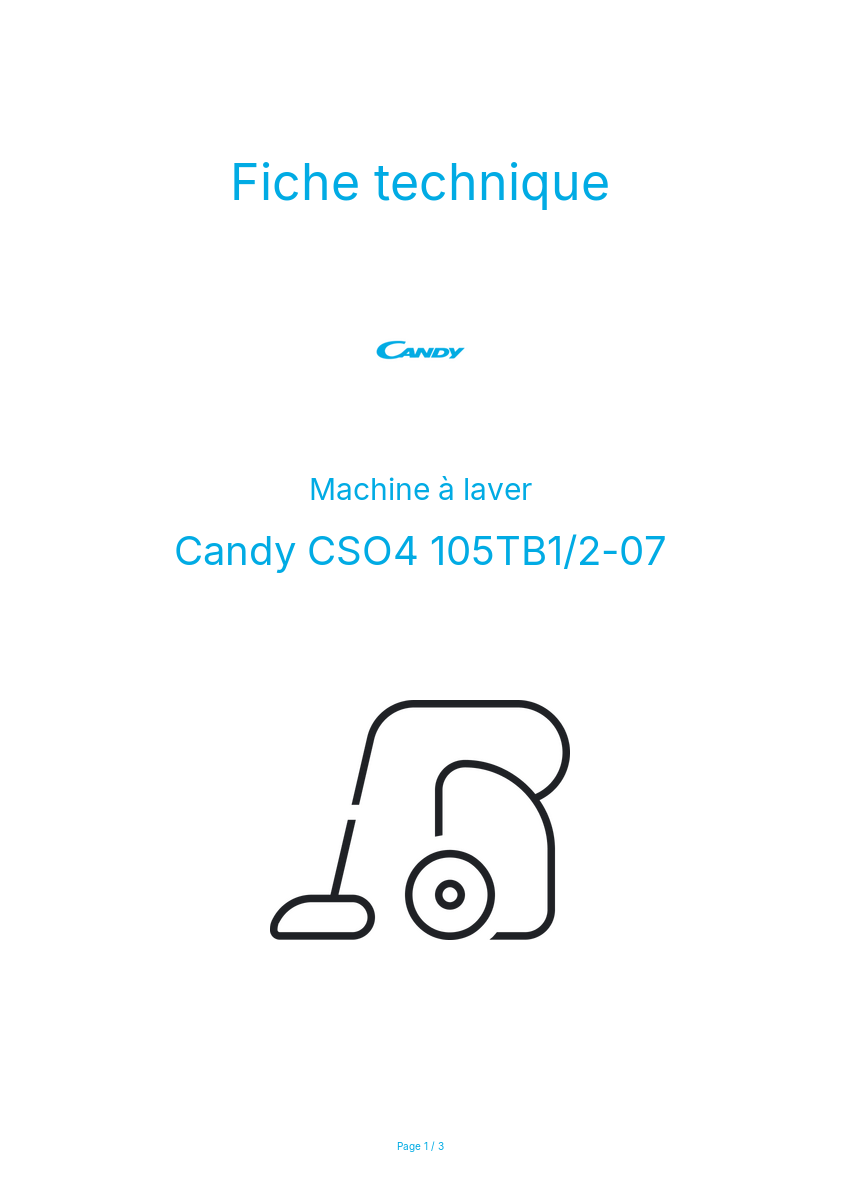 Page n°1 - Fiche technique Candy CSO4 105TB1/2-07