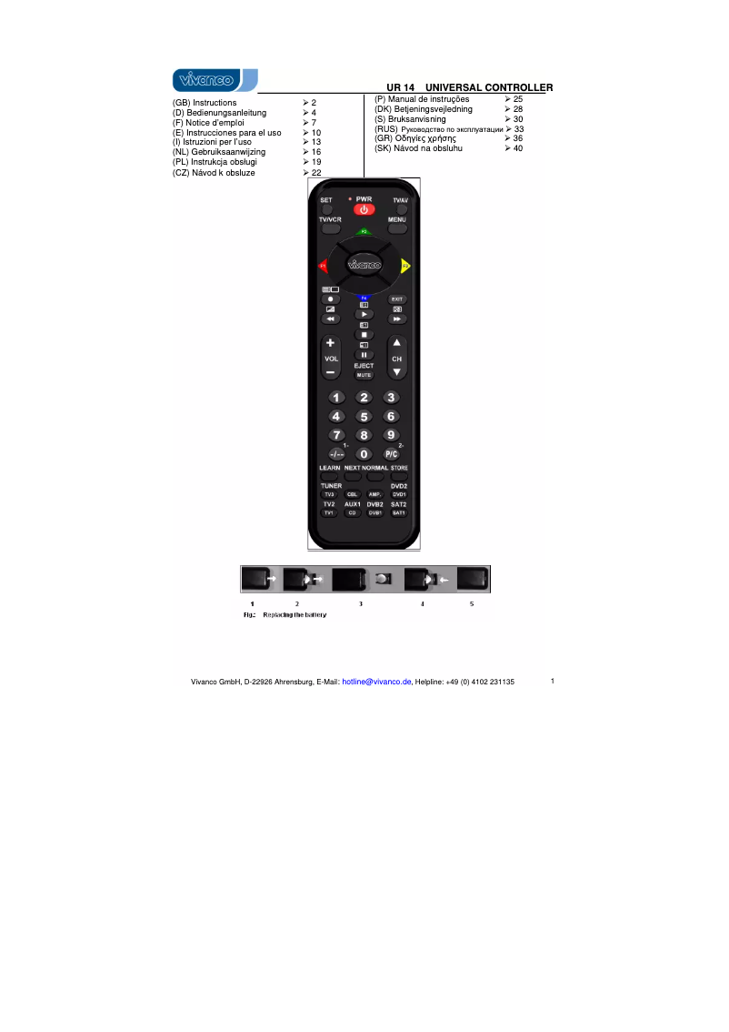 Image de la première page du manuel de l'appareil UR 14