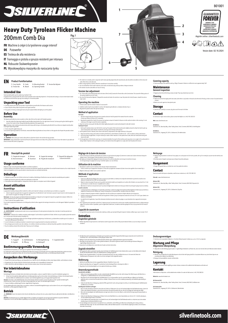 Page n°1 - Manuel utilisateur Silverline B01001