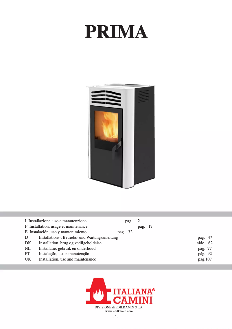 Página 1 del manual Manual de usuario Edilkamin PRIMA